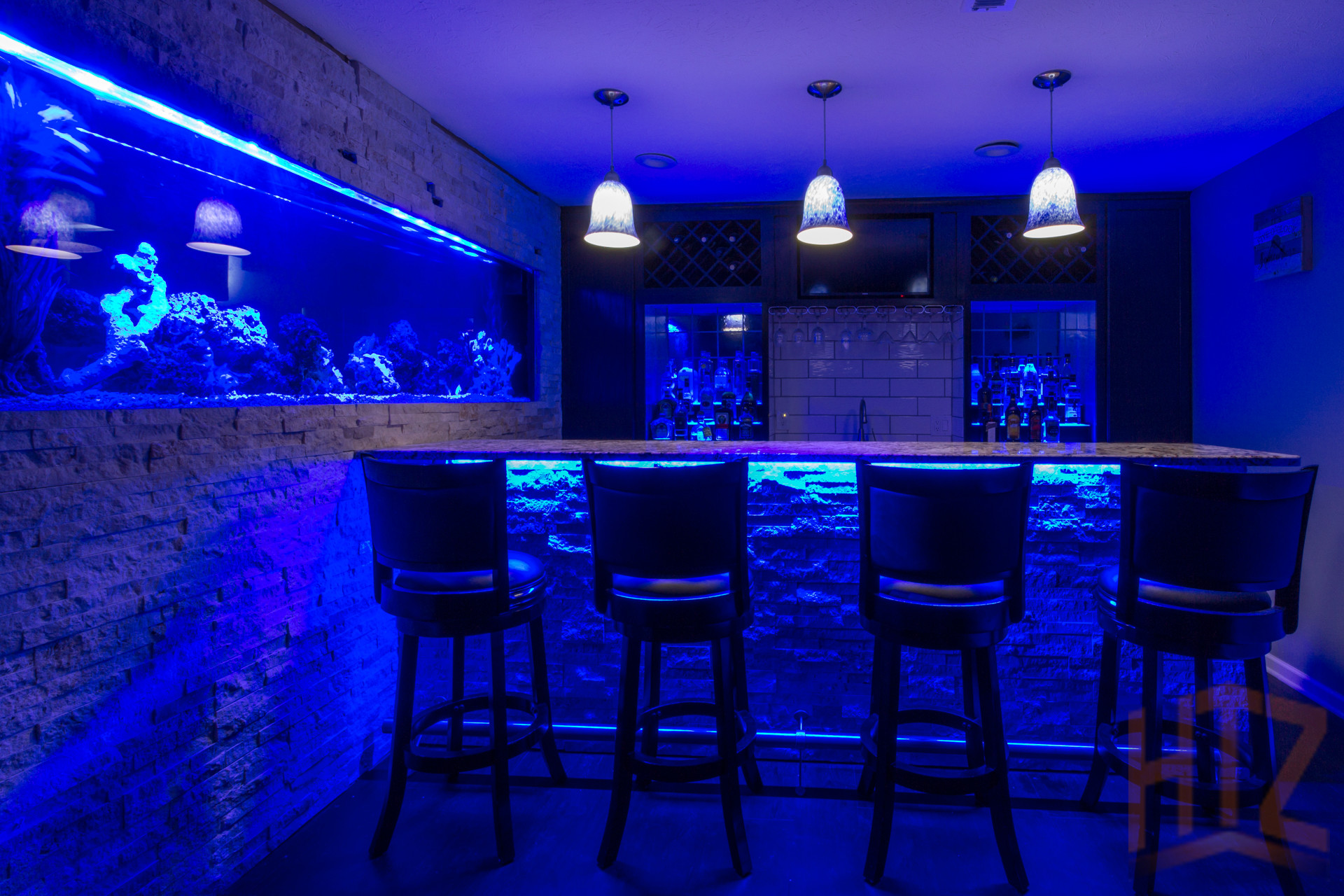 Basement Bar, blue lights