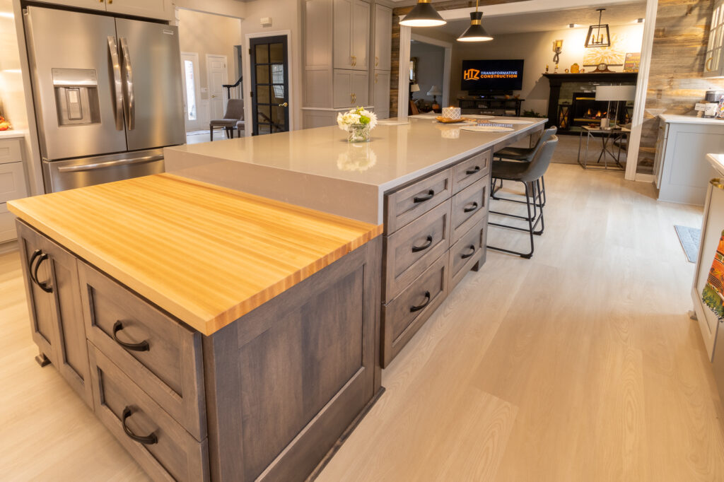 Butcher block and engineered quartz