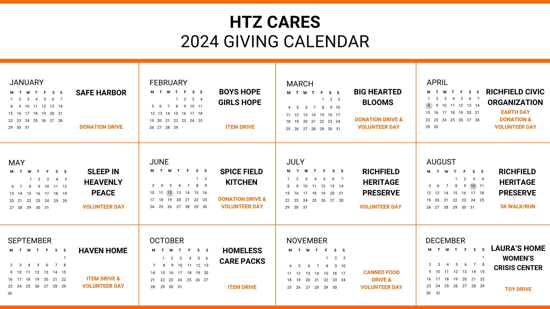 HTZ CARES 2024 Calendar