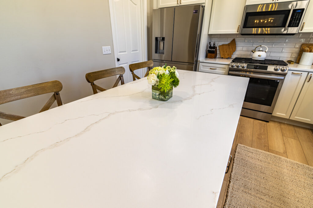 Spacious and Bright Kitchen Transformation in Broadview Heights 2 quartzite with a gorgeous vein